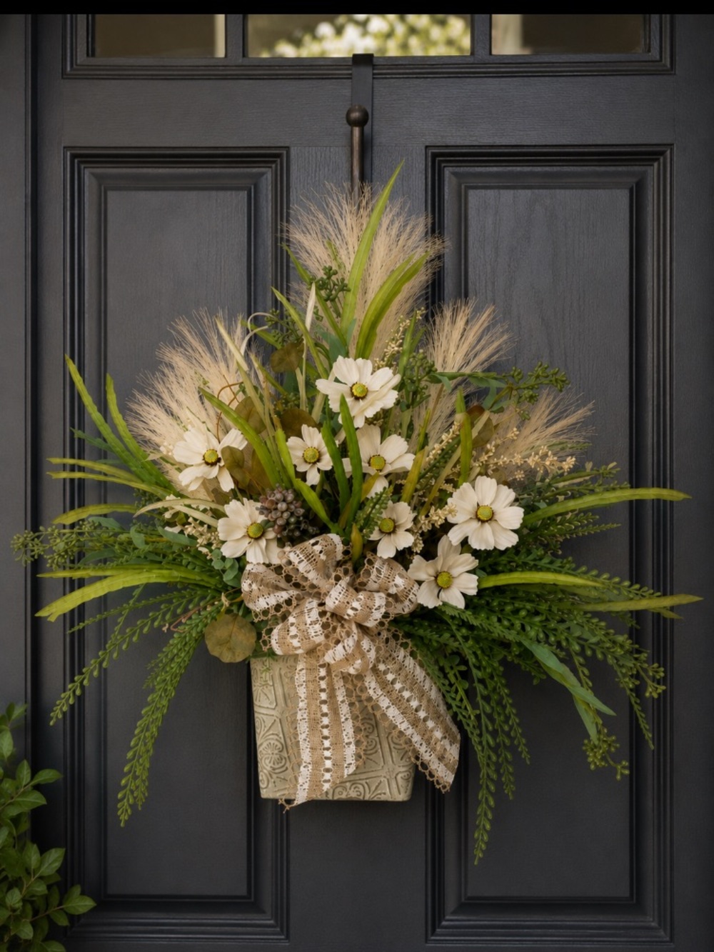 Hanging Metal Decor With Faux Floral Arrangement